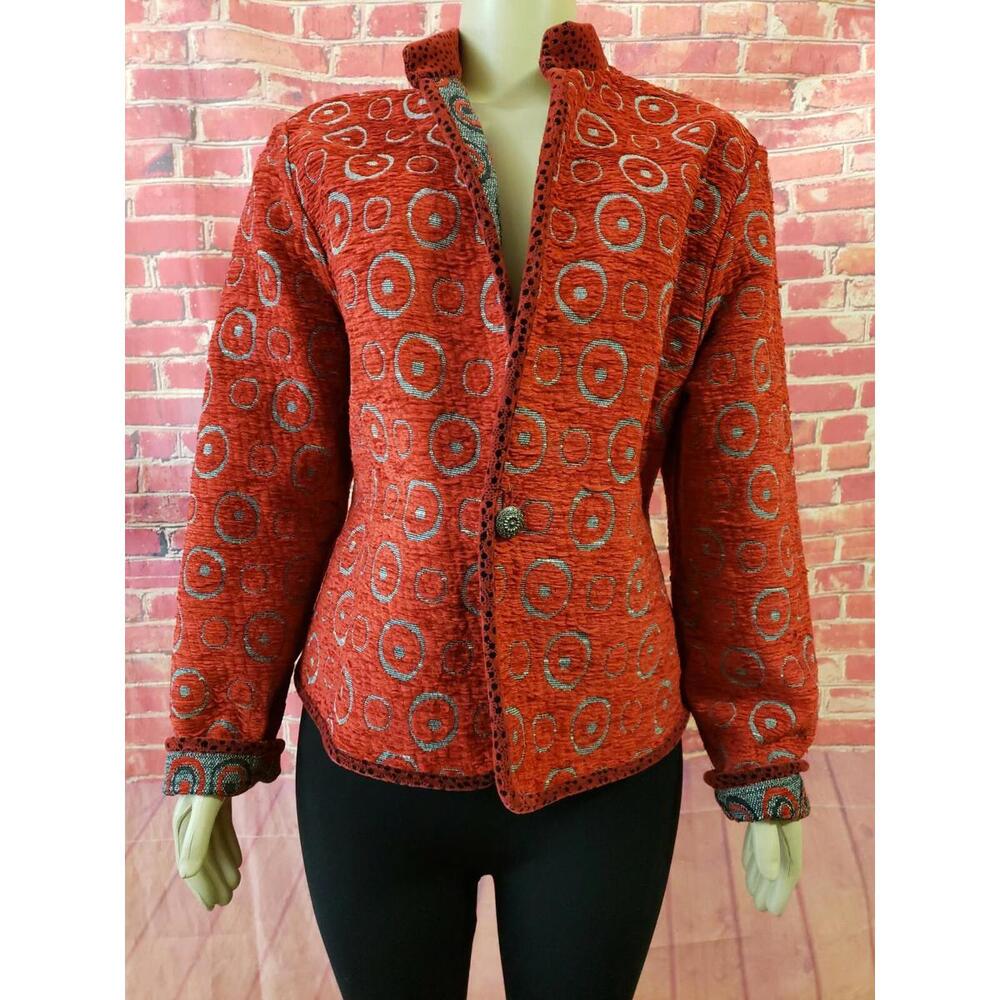 Khangura REVERSIBLE Red Jacket Women's Tapestry Geometric Multicolor SZ S? (B3)